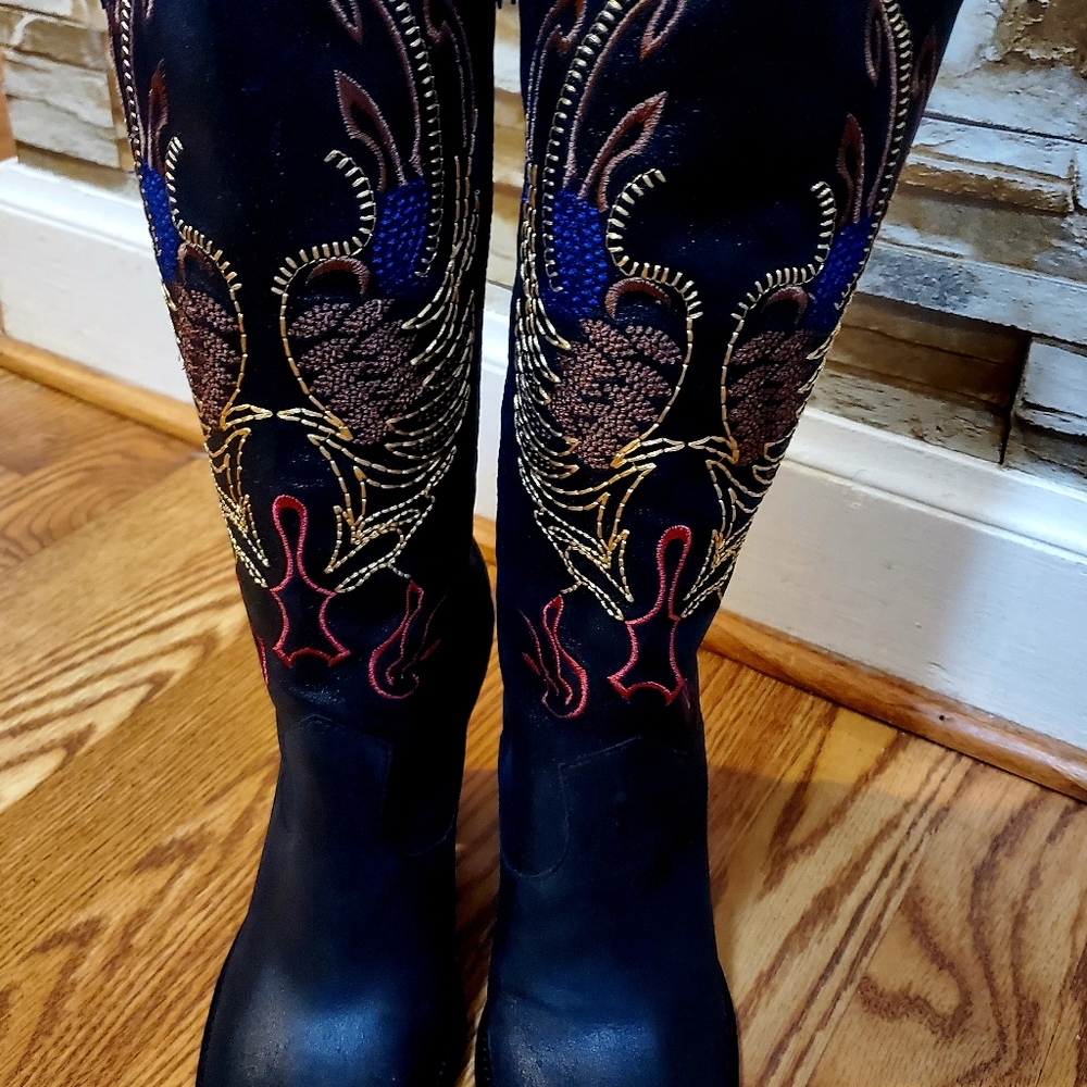 NEW Gianni Bini Neal Cowboy leather Boots black sz 7